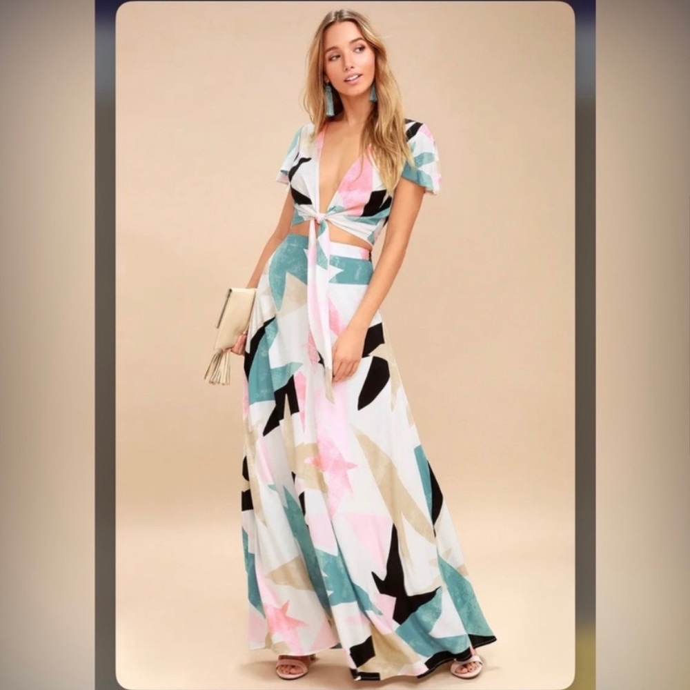 Daydreaming White Print Two-Piece Maxi Dress